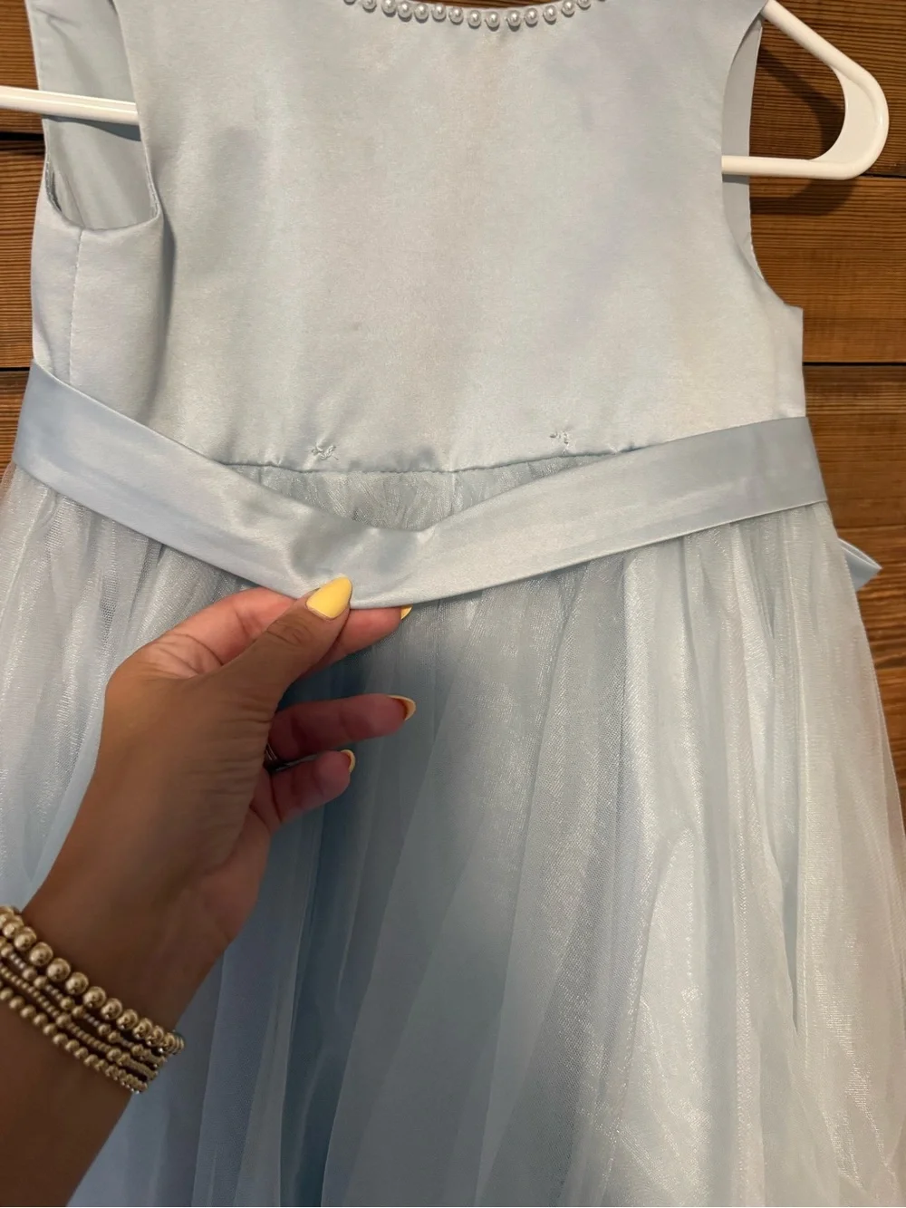 Azazie Light Blue Girls' V-Back Tulle Dress with Bow